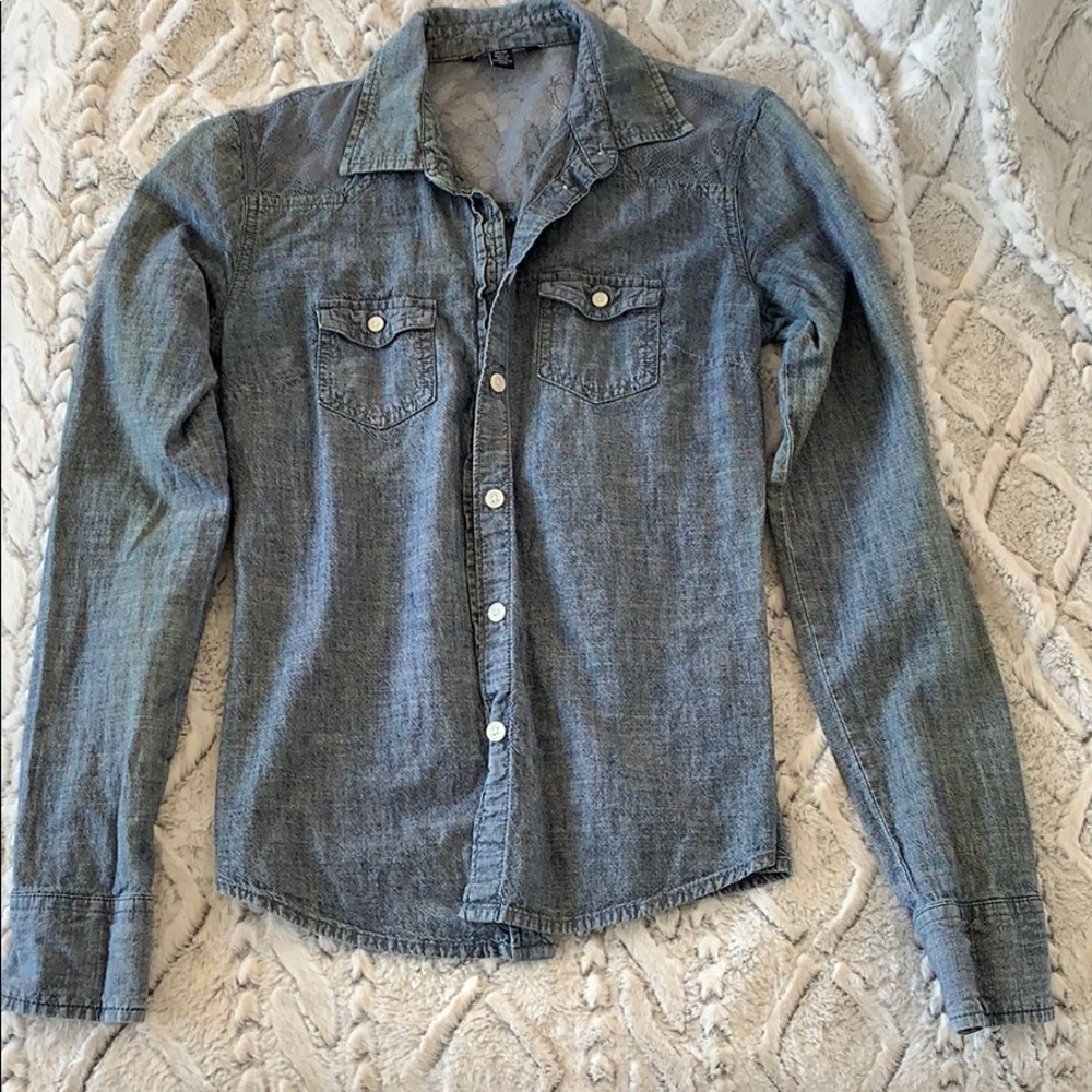 Denim Button Down with Lace Backing